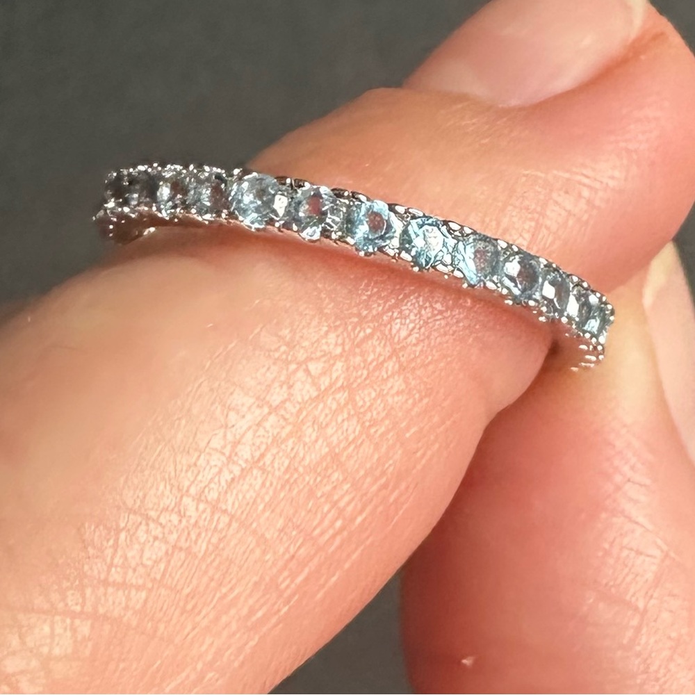 Suzy Levian Sterling Silver Thin Aqua Cubic Zirconia Eternity Band New - Picture 4 of 9
